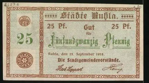 Notgeld Ruhla 1918, 25 Pfennig, Bauern mit Pflug auf dem Acker