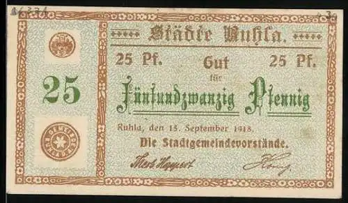Notgeld Ruhla 1918, 25 Pfennig, Landgraf werde hart, Schmied am Ambos