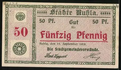 Notgeld Ruhla 1918, 50 Pfennig, Landgraf werde hart, Schmied am Ambos