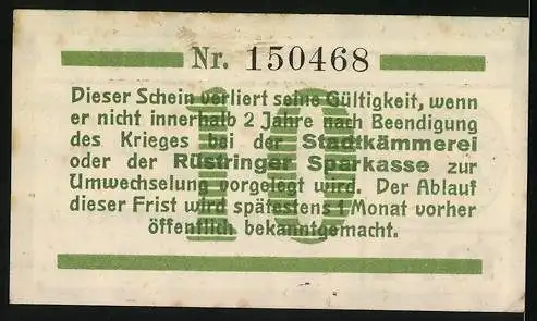 Notgeld Rüstringen, 10 Pfennig, Stadtwappen