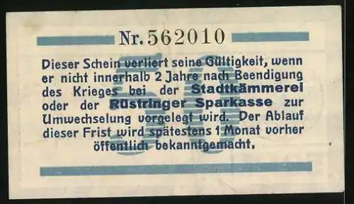 Notgeld Rüstringen, 50 Pfennig, Stadtwappen