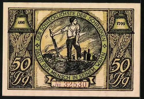 Notgeld Rudolstadt 1922, 50 Pfennig, Erste Begegnung Schillers u. Goethe - Gebäudeansicht