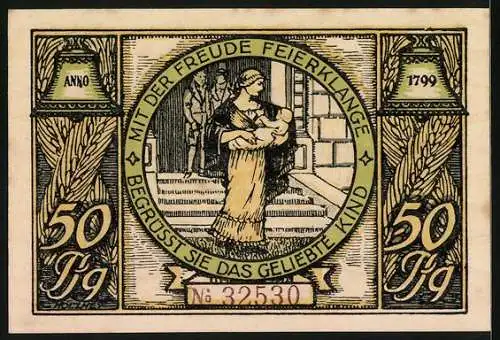 Notgeld Rudolstadt 1922, 50 Pfennig, Lengefeldsche Gartenhäuser, Mutter mit Kind