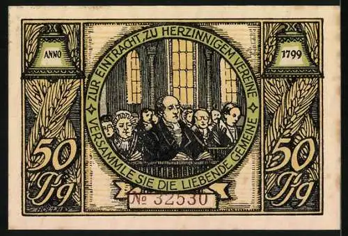 Notgeld Rudolstadt 1922, 50 Pfennig, Schillers Wohnung, singende Gemeinde in der Kirche