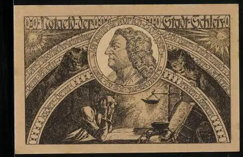 Notgeld Schleiz 1921, 50 Pfennig, Ortswappen, Portrait Johann Friedrich Böttger