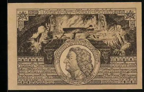 Notgeld Schleiz 1921, 50 Pfennig, Ortswappen, Portrait Johann Friedrich Böttger