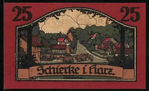 Notgeld Schierke i. Harz 1921, 25 Pfennig, Dorfstrasse, Goethe's Faust 1. Teil, Portrait