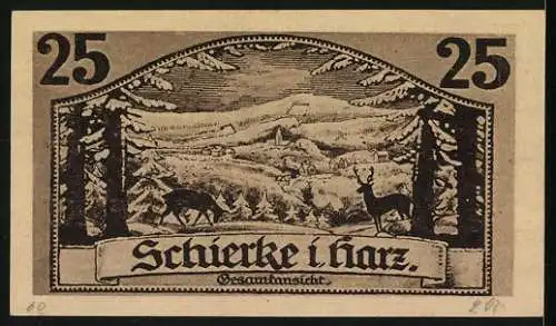 Notgeld Schierke i. Harz 1921, 25 Pfennig, Gesamtansicht, Goethe's Faust 1. Teil, Portrait