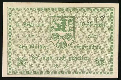 Notgeld Schalkau / Thüringen 1918, 50 Pfennig, Ruine Schaumburg, Wappen