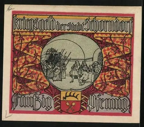 Notgeld Schorndorf 1921, 50 Pfennig, Marktplatz, Ratsherren
