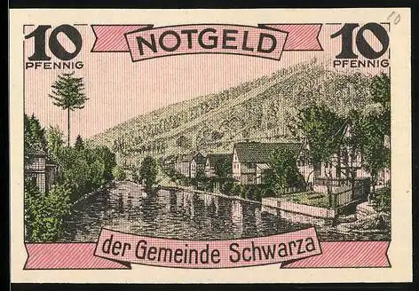 Notgeld Schwarza 1921, 10 Pfennig, Ortsansicht