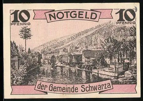 Notgeld Schwarza 1921, 10 Pfennig, Ortsansicht