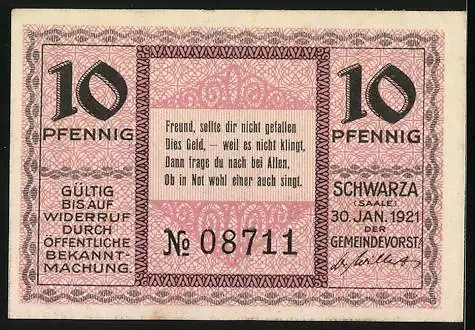 Notgeld Schwarza 1921, 10 Pfennig, Ortsansicht