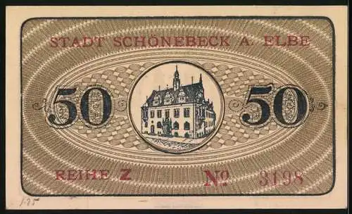 Notgeld Schönebeck a. E., 50 Pfennig, Rathaus, Wappen