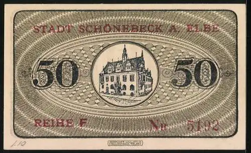 Notgeld Schönebeck a. E., 50 Pfennig, Rathaus, Wappen