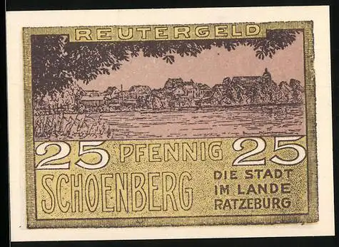 Notgeld Schönberg i. M. 1922, 25 Pfennig, Stadtpanorama