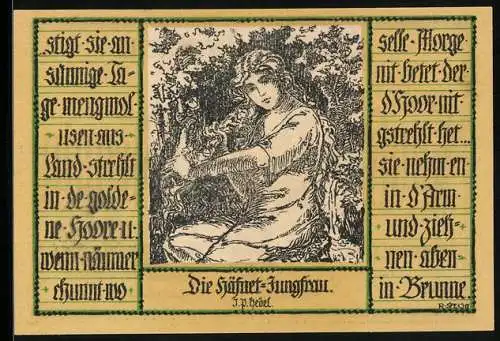 Notgeld Schopfheim 1921, 50 Pfennig, Wappen, Portrait Frau in Tracht, die Häfnet-Jungfrau