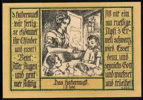 Notgeld Schopfheim 1921, 50 Pfennig, Portrait Frau in Tracht, Wappen, das Habermuss