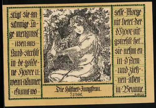 Notgeld Schopfheim 1921, 50 Pfennig, Portrait Frau in Tracht, Wappen, die Häfnet-Jungfrau