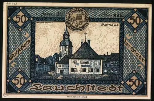Notgeld Bad Lauchstedt 1921, 50 Pfennig, Heilquelle im 18. Jahrhundert, Rathaus