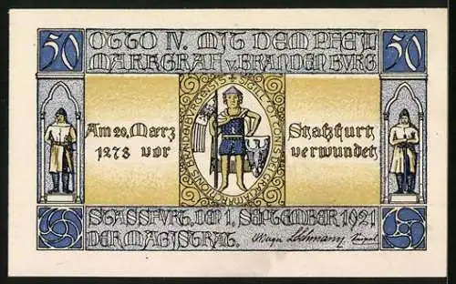 Notgeld Stassfurt 1921, 50 Pfennig, Otto IV., Markgraf von Brandenburg