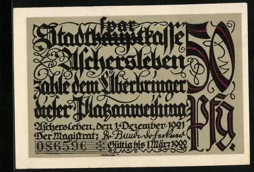 Notgeld Aschersleben 1921, 50 Pfennig, Brunnen am Markt