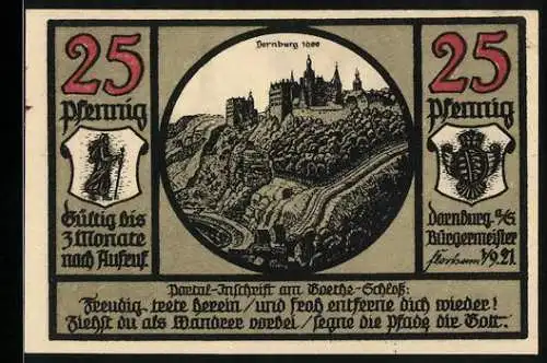 Notgeld Dornburg 1921, 25 Pfennig, Das alte Schloss