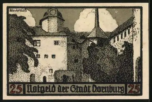 Notgeld Dornburg 1921, 25 Pfennig, Das alte Schloss