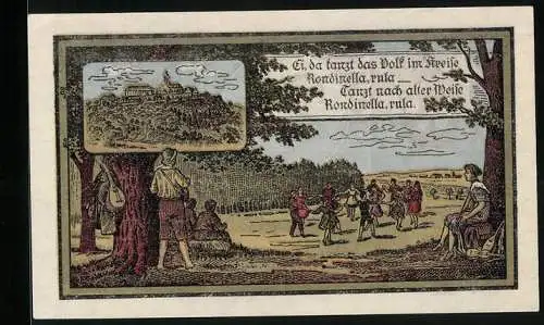 Notgeld Kahla /S.-A. 1921, 25 Pfennig, Anwohner tanzen im Kreis