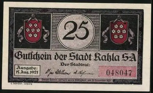 Notgeld Kahla /S.-A. 1921, 25 Pfennig, Anwohner tanzen im Kreis