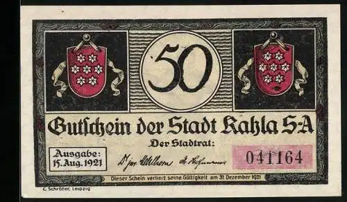 Notgeld Kahla /S.-A. 1921, 50 Pfennig, Freund Muck an der Gitarre