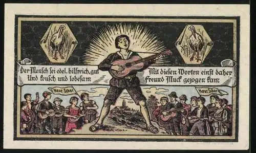 Notgeld Kahla /S.-A. 1921, 50 Pfennig, Freund Muck an der Gitarre