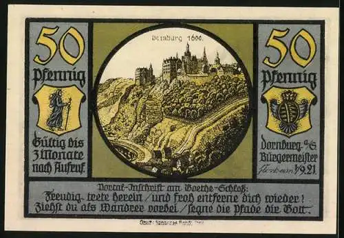 Notgeld Dornburg a. d. Saale 1921, 50 Pfennig, Die Dornburger Schlösser