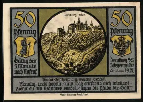 Notgeld Dornburg a. d. Saale 1921, 50 Pfennig, Der alte Goethe 1828