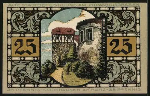 Notgeld Nordhausen a. H. 1921, 25 Pfennig, Alte Stadtbefestigung am Primariusgraben