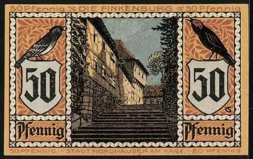 Notgeld Nordhausen a. H. 1921, 50 Pfennig, Aufgang zur Finkenburg