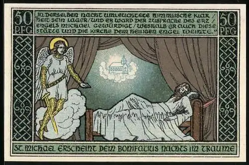 Notgeld Ohrdruf 1921, 50 Pfennig, St. Michael erscheint dem Bonifatius im Traum