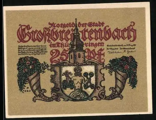 Notgeld Grossbreitenbach in Thüringen 1921, 25 Pfennig, Der Handwerker kommt in die Stadt
