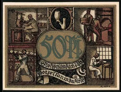 Notgeld Grossbreitenbach in Thüringen 1921, 50 Pfennig, Die Porzellanindustrie
