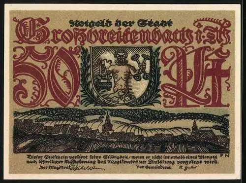 Notgeld Grossbreitenbach in Thüringen 1921, 50 Pfennig, Die Porzellanindustrie