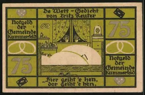 Notgeld Kummerfeld, 75 Pfennig, Blick aufs Fenster