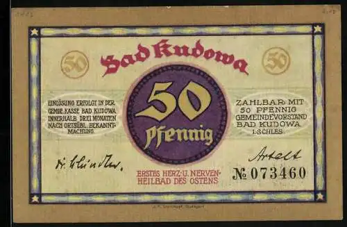 Notgeld Bad Kudowa, 50 Pfennig, Die Eugenquelle