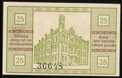 Notgeld Kyritz 1920, 25 Pfennig, Eckgebäude