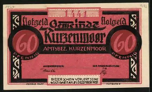 Notgeld Kurzenmoor, 60 Pfennig, Zwei Ringer