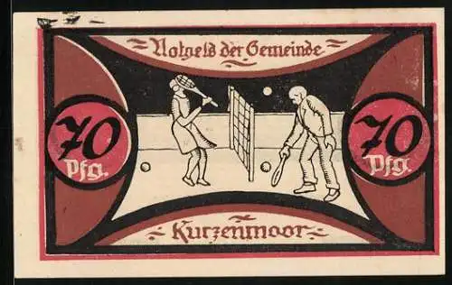 Notgeld Kurzenmoor, 70 Pfennig, Zwei Tennisspieler