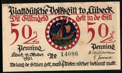 Notgeld Lübeck 1921, 50 Pfennig, Fischverkäuferin