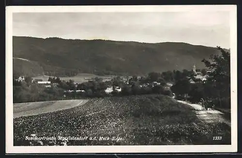 AK Matzleinsdorf an der Melk, Ortsansicht mit Landstrasse aus der Ferne