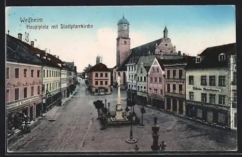 AK Weilheim / Obb., Hauptplatz mit Stadtpfarrkirche