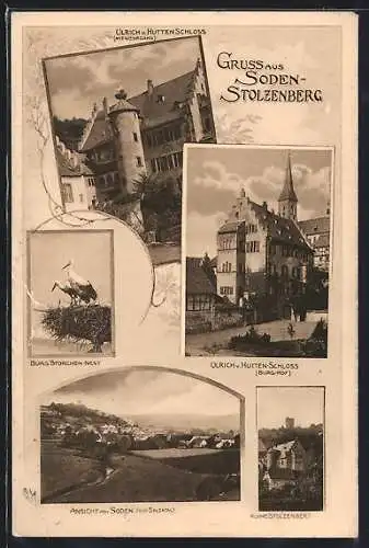 AK Soden-Stolzenberg, Burg Storchen-Nest, Ulrich v. Hutten-Schloss mit Wehrgang, Ruine Stolzenberg