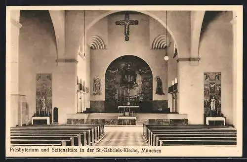 AK München-Haidhausen, St. Gabriels-Kirche, Presbyterium und Seitenaltäre